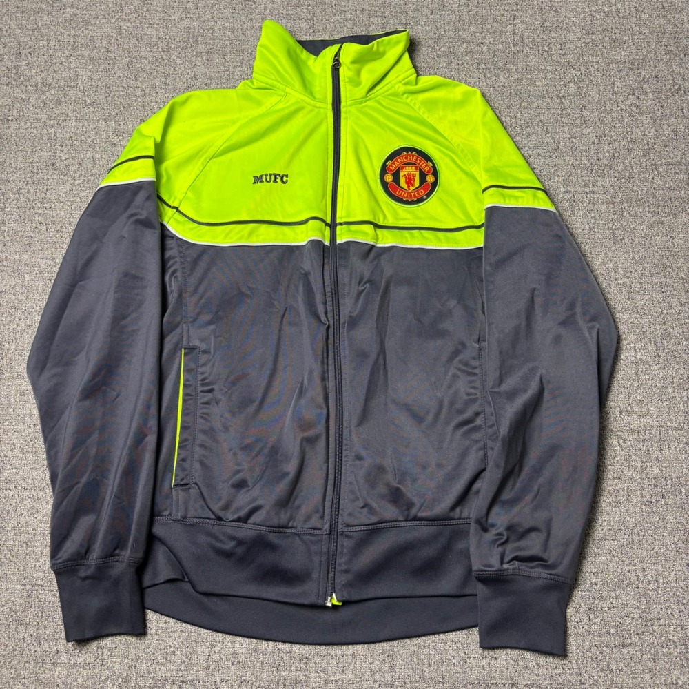 Manchester United Track Jacket Mens L Grey Lime Premier League Soccer MU Ltd